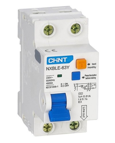NXBLE-63Y (R) 1п+N C 6А 30мА электронный тип AC 4.5кА CHINT (105540). Автоматический выключатель дифференциального тока. CHINT в Сургуте