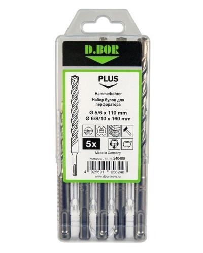 Набор буров SDS-plus V PLUS 5шт, 2-cutting (240400): Набор буров SDS-plus (5,6х110 мм; 6,8,10х160 мм) в Сургуте