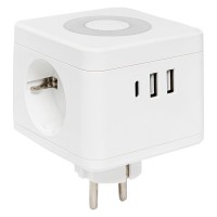 Тройник Куб 2 гнезда 2USB 2,4А+Type C + Ночник. Тройник Куб. EKF