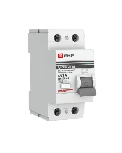 УЗО ВД-100 2P 63А 300мА тип AC эл-мех  PROxima (elcb-2-63-300-em-pro). Выключатель дифференциального тока (УЗО). EKF в Сургуте