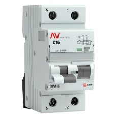 DVA-6 1P+N 16А (C) 30мА (A) 6кА  AVERES (rcbo6-1pn-16C-30-a-av). Автоматический выключатель дифференциального тока. EKF