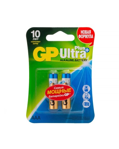 GP Ultra Plus Alkaline 24A AAA (GP 24AUP-2CR2), упак. 2 шт. БЛИСТЕР. Алкалиновые батарейки. GP Batteries в Сургуте