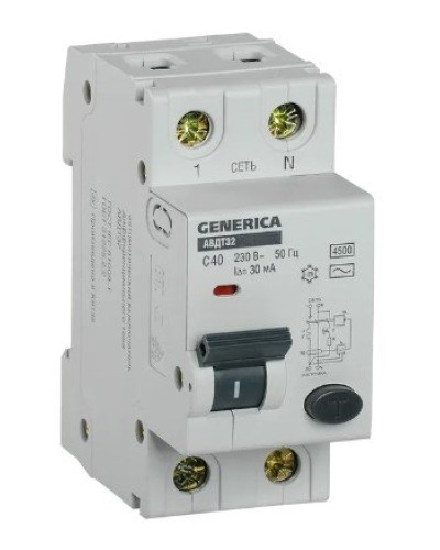 GENERICA АВДТ 32 C40 2Р 30мА (MAD25-5-040-C-30). Автоматический выключатель дифференциального тока. IEK в Сургуте