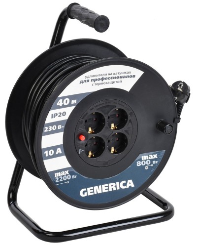 УК40 4 места 2P+PE, 40м GENERICA (WKP10-10-04-40-G). Удлинитель на катушке с термозащитой, 3х1,0кв.мм. IEK в Сургуте