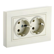 Розетка 2-местная с з/к РС12-3-БрКр бежевый BRITE (BR-R21-16-K10-F). Розетка с заземлением без защитных шторок в сборе. IEK