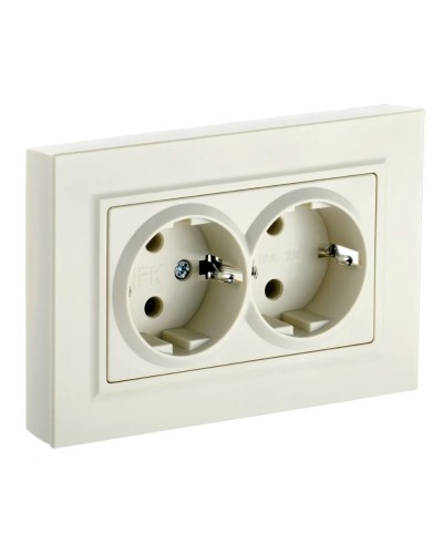 Розетка 2-местная с з/к РС12-3-БрКр бежевый BRITE (BR-R21-16-K10-F). Розетка с заземлением без защитных шторок в сборе. IEK в Сургуте