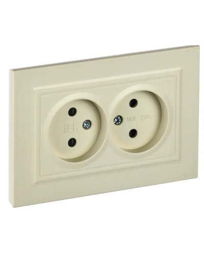 Розетка 2-местная без з/к РСш12-2-БрКр бежевый BRITE (BR-R23-10-K10-F). Розетка без заземления с защитными шторками в сборе. IEK в Сургуте