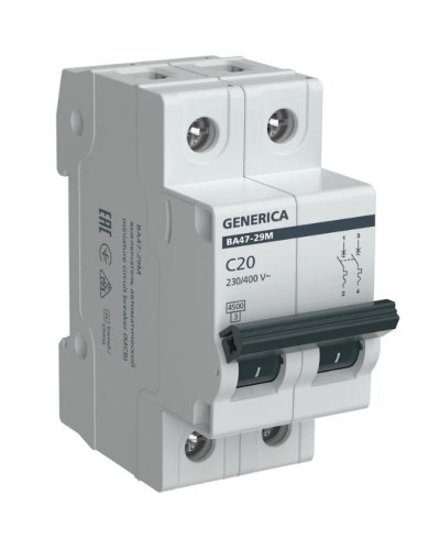GENERICA ВА47-29М 2P C 20А 4,5кА (MVA21-2-020-C-G). Автоматический выключатель. IEK в Сургуте