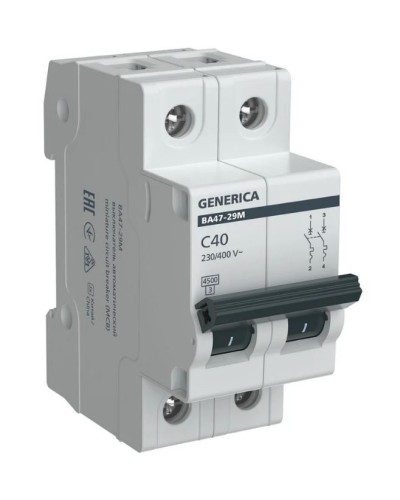 GENERICA ВА47-29М 2P C 40А 4,5кА (MVA21-2-040-C-G). Автоматический выключатель. IEK в Сургуте