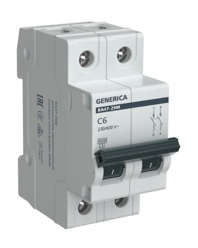 GENERICA ВА47-29М 2P C 6А 4,5кА (MVA21-2-006-C-G). Автоматический выключатель. IEK в Сургуте