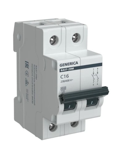 GENERICA ВА47-29М 2P C 16А 4,5кА (MVA21-2-016-C-G). Автоматический выключатель. IEK в Сургуте