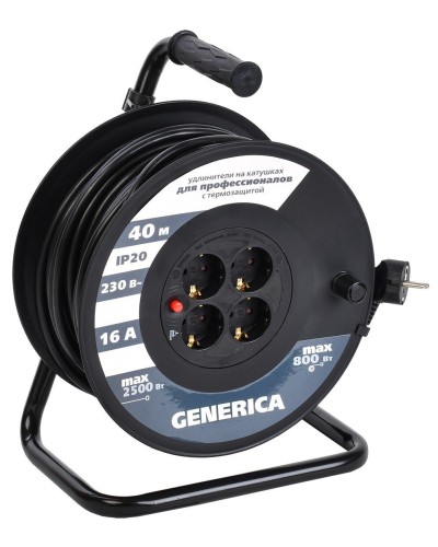 УК40 4 места 2P+PE, 40м GENERICA (WKP20-16-04-40-G). Удлинитель на катушке с термозащитой, 3х1,5кв.мм. IEK в Сургуте