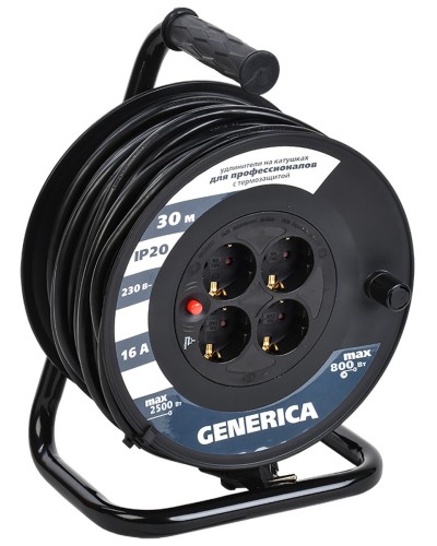 УК30 4 места 2P+PE, 30м GENERICA (WKP20-16-04-30-G). Удлинитель на катушке с термозащитой, 3х1,5кв.мм. IEK в Сургуте