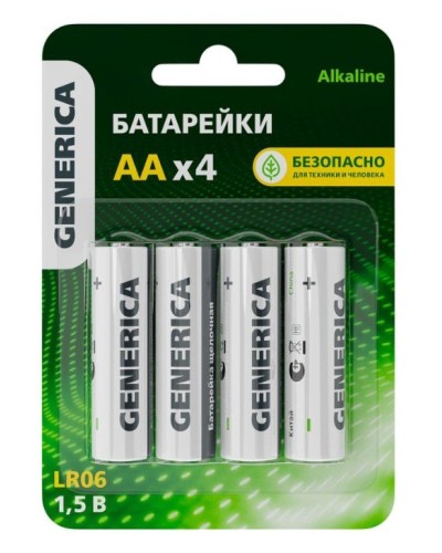Батарейка Alkaline LR06/AA GENERICA (4 шт) (ABT-LR06-ST-L04-G). Батарейка щелочная. IEK в Сургуте