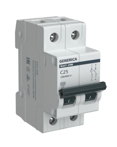 GENERICA ВА47-29М 2P C 25А 4,5кА (MVA21-2-025-C-G). Автоматический выключатель. IEK в Сургуте