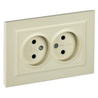 Розетка 2-местная без з/к РС12-2-БрКр бежевый BRITE (BR-R20-10-K10-F). Розетка без заземления без защитных шторок в сборе. IEK