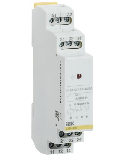 Реле промежуточное модульное OIR 3 контакта 8А 12В AC/DC (OIR-308-ACDC12V). Реле промежуточное модульное. IEK в Сургуте
