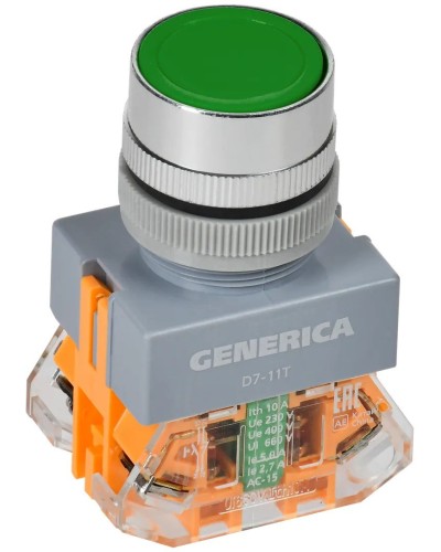 Кнопка D7-11T d=22мм зеленая GENERICA (BBT50-11T-3-21-K06-G). Кнопка управления с фиксацией. IEK в Сургуте