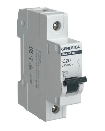 GENERICA ВА47-29М 1P C 20А 4,5кА (MVA21-1-020-C-G). Автоматический выключатель. IEK в Сургуте
