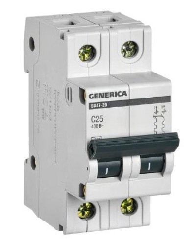 GENERICA ВА47-29 2P C 25А 4,5кА (MVA25-2-025-C). Автоматический выключатель. IEK в Сургуте