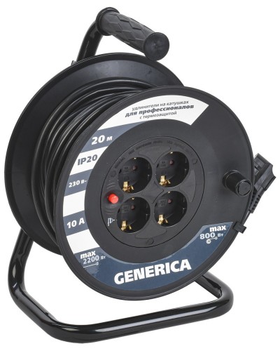 УК20 4 места 2P+PE, 20м GENERICA (WKP10-10-04-20-G). Удлинитель на катушке с термозащитой, 3х1,0кв.мм. IEK в Сургуте