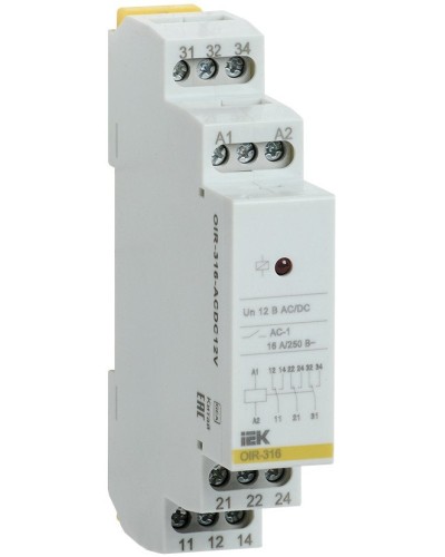 Реле промежуточное модульное OIR 3 контакта 16А 12В AC/DC (OIR-316-ACDC12V). Реле промежуточное модульное. IEK в Сургуте