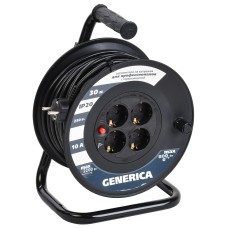 УК30 4 места 2P+PE, 30м GENERICA (WKP10-10-04-30-G). Удлинитель на катушке с термозащитой, 3х1,0кв.мм. IEK