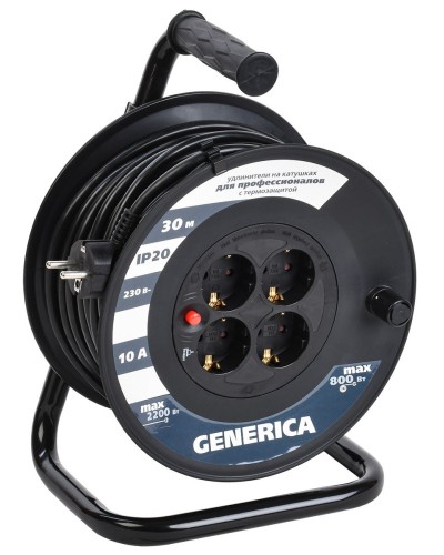 УК30 4 места 2P+PE, 30м GENERICA (WKP10-10-04-30-G). Удлинитель на катушке с термозащитой, 3х1,0кв.мм. IEK в Сургуте