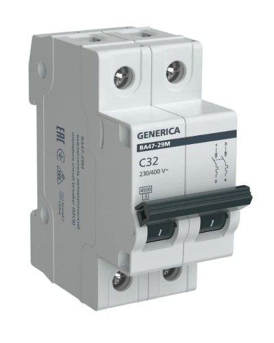 GENERICA ВА47-29М 2P C 32А 4,5кА (MVA21-2-032-C-G). Автоматический выключатель. IEK в Сургуте