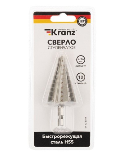 Сверло по металлу ступенчатое 9,0-36,0 мм 110 mm 62 HRC Kranz (KR-12-6604): Сверло по металлу шлифованное в Сургуте