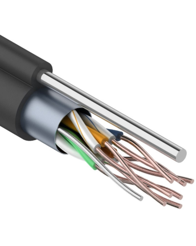 F/UTP, CAT 5e, PE, 4PR, 24AWG, OUTDOOR, SOLID, черный, с тросом, 305м, REXANT (01-0144). Кабель «витая пара» (LAN) для структурированных систем связи. Rexant в Сургуте
