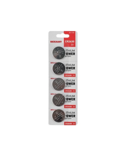 Литиевые батарейки CR2430 3 V 300 mAh (30-1109). Элемент питания. Rexant в Сургуте