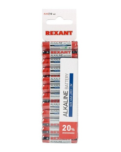 Алкалиновая батарейка AAA/LR03 1,5 V 12 шт. REXANT (30-1011). Элемент питания. Rexant в Сургуте