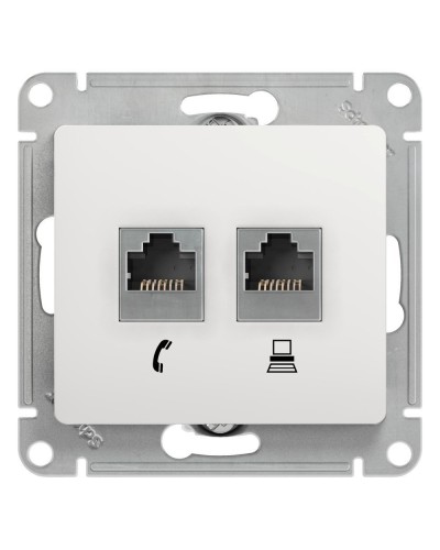 Glossa розетка RJ11+RJ45, 2-местная, кат. 5Е, скрытой установки, механизм, белый (GSL000185). Розетка компьютерная + телефонная. Systeme Electric в Сургуте