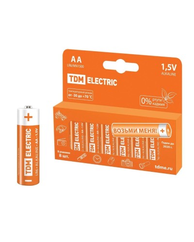 LR6 AA Alkaline 1,5V PAK-8 TDM (SQ1702-0009). Элемент питания. TDM ЕLECTRIC в Сургуте