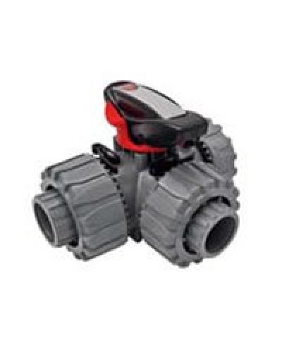 Ecoplast Кран шаровой трехходовой ПВХ D25 (уплотнение TPV, остальное EPDM) с муфтовым окончанием (49448). Кран шаровой, с муфтовым окончанием. Экопласт в Сургуте